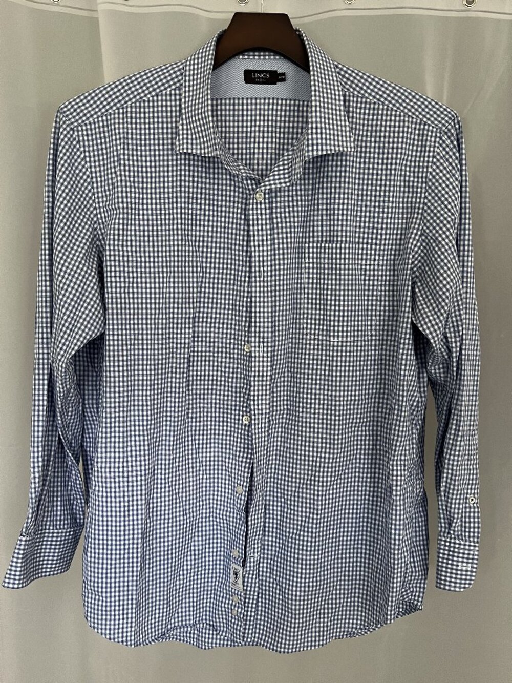 LINCS DC&CO Blue Check Button-Up Shirt XXL Cotton Men’s Long Sleeve